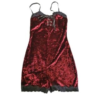 Rare Vintage Red Bloodwine Crushed Velvet Lip Service Romper